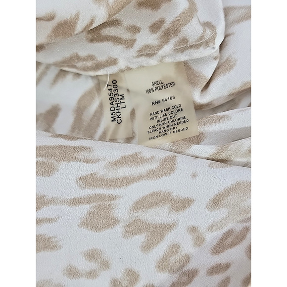 Calvin Klein Womens Small Animal Print Ivory/Beige Buttonup Rollup Sleeve Blouse - Picture 6 of 9